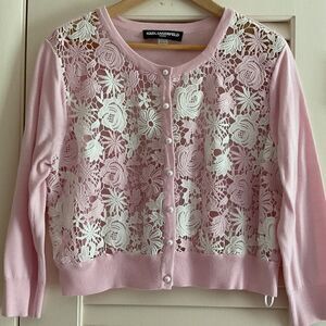 Karl LAGERFELD LACED FRONT LIGHT Pink CARDIGAN SIZE XL